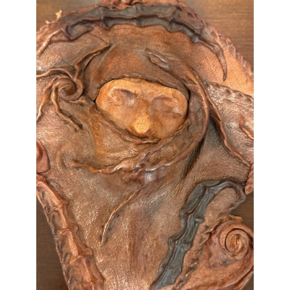 Lot Of 2 VTG Leather Face Mask Wall Art Male &Female Wall Mount Decor Spain